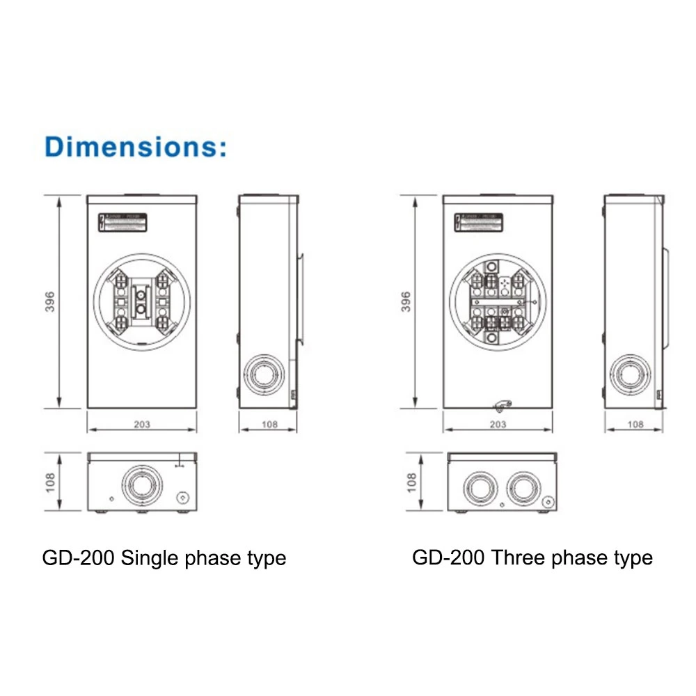 7jaw Ring Type 200AMP 3 Phase Energy Meter Socket Enclosure Box Outdoor Metering Base